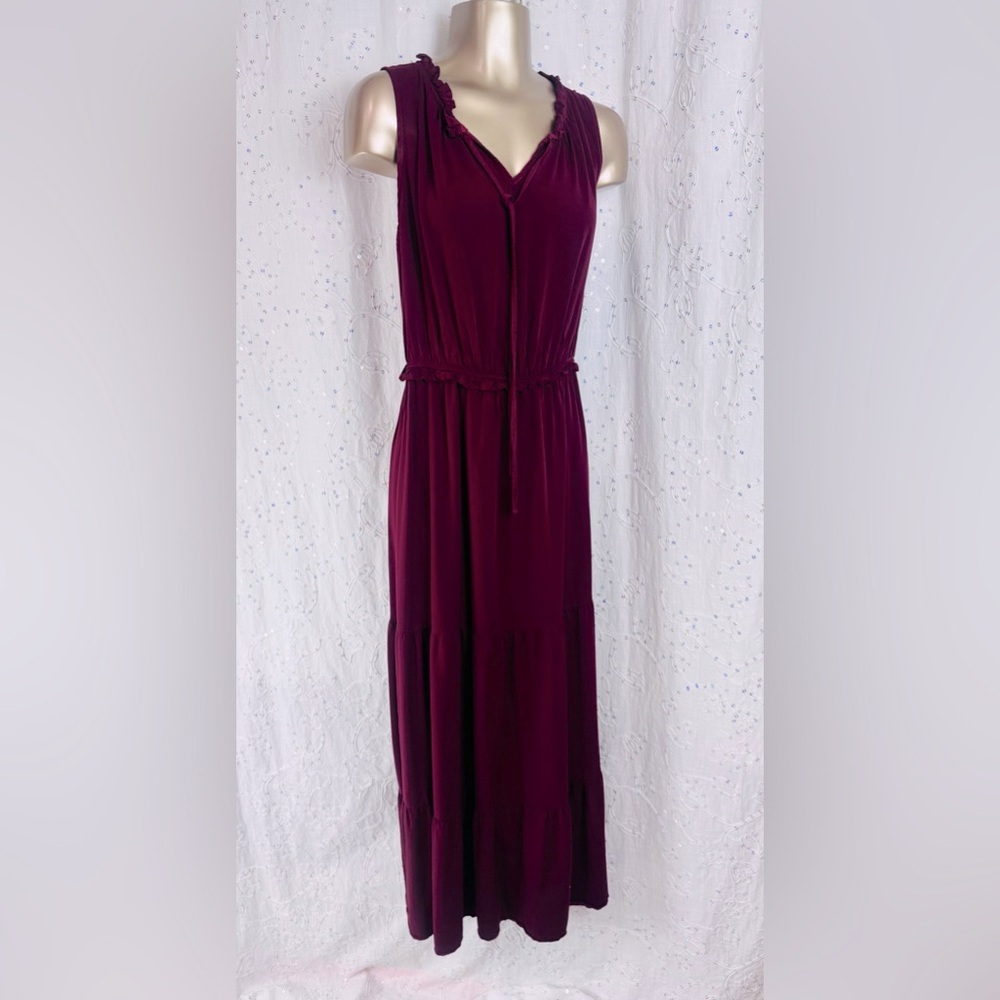 Kirundo Sleeveless Tiered Maxi Dress – Deep Wine Red, Size Large